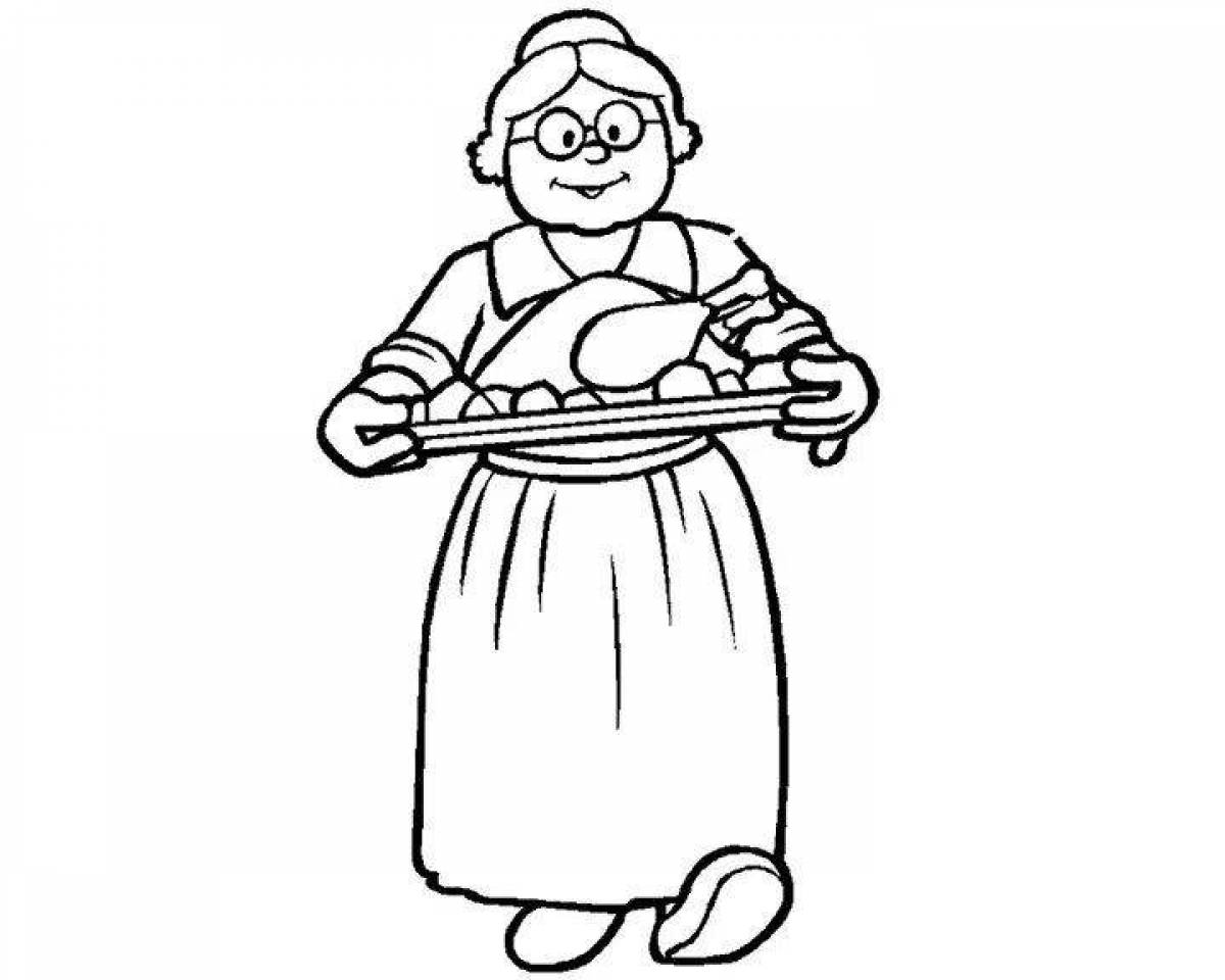 Бабушка с пирогами раскраска