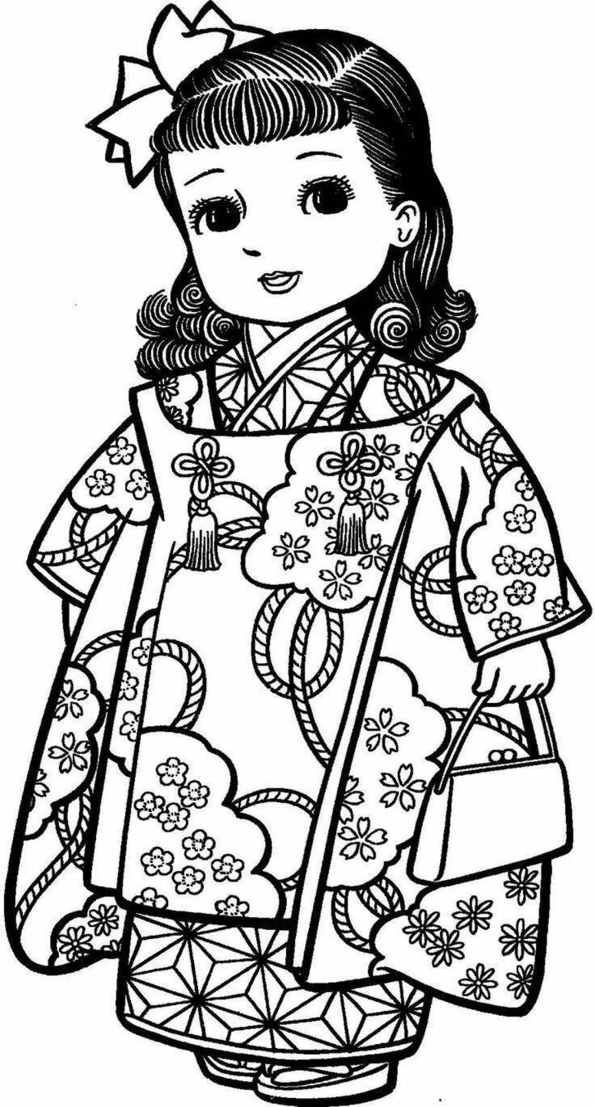 Bright japanese woman in kimono