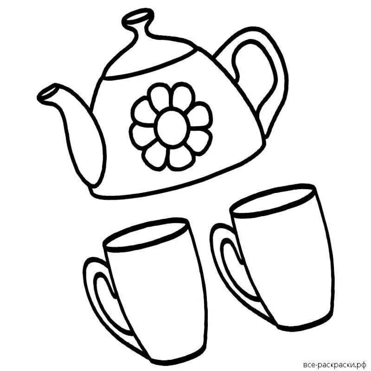 Colorful teapot and cup coloring book