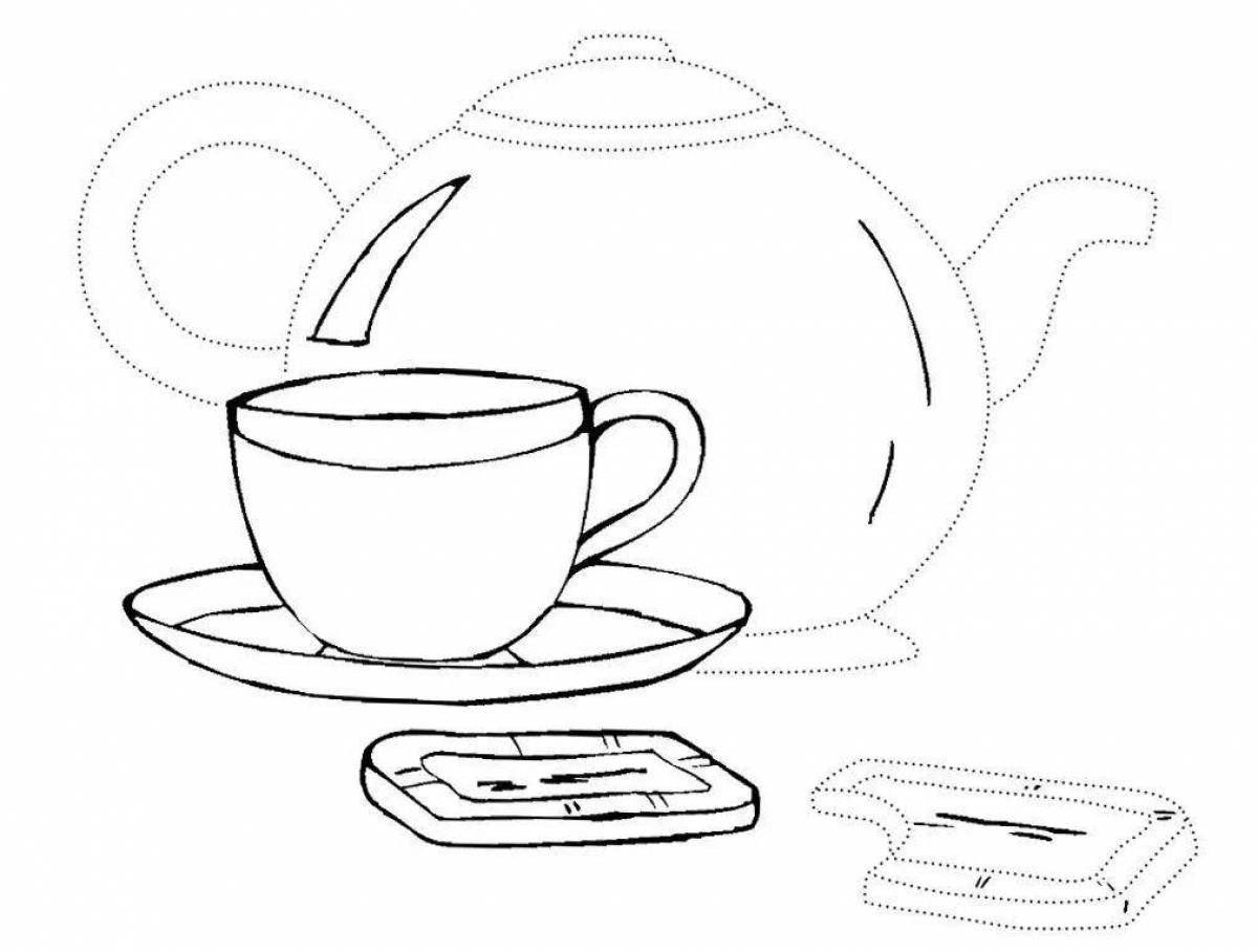 Adorable teapot and cup coloring book
