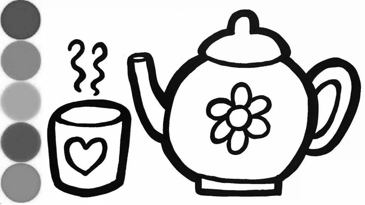 Majestic teapot and cup coloring page