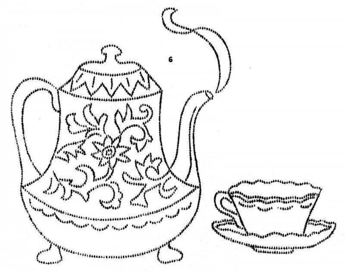 Luxury teapot and cup coloring page