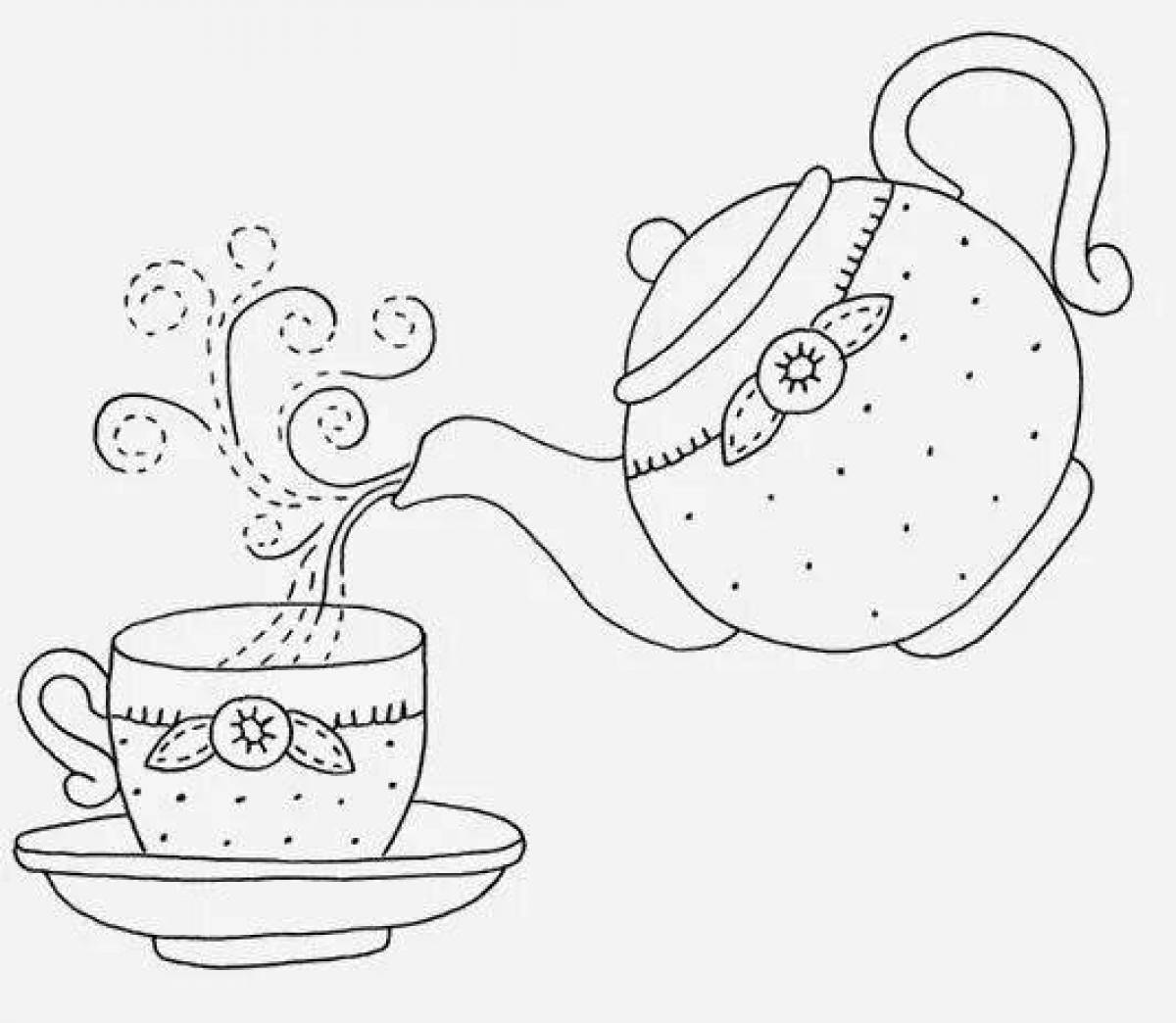 Coloring page peaceful teapot and cup