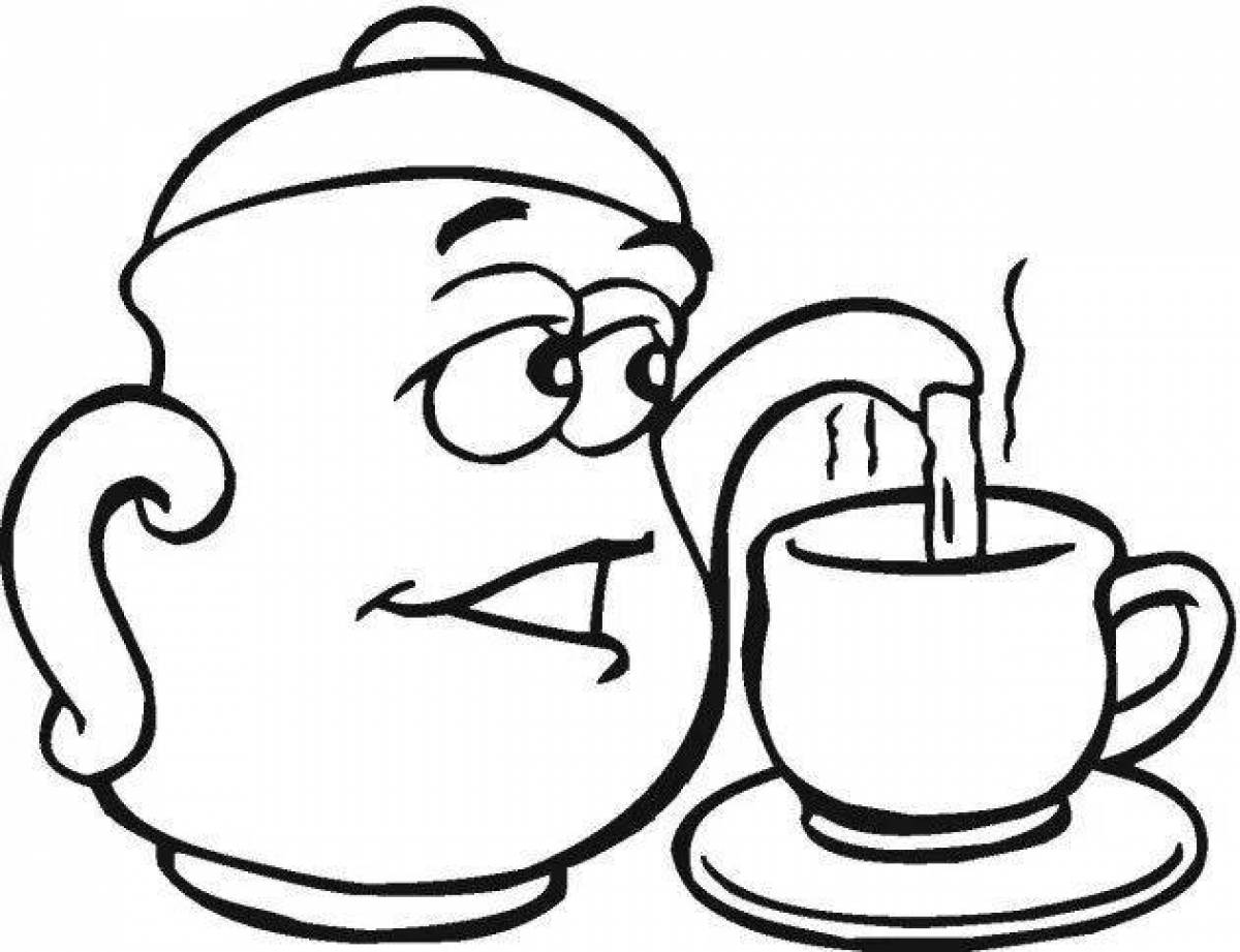 Xanthic teapot and cup coloring page