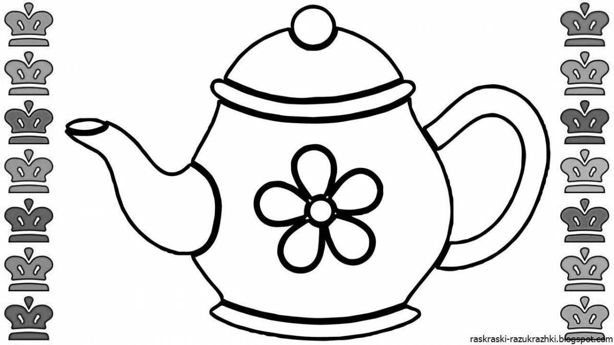 Glitter teapot and cup coloring page