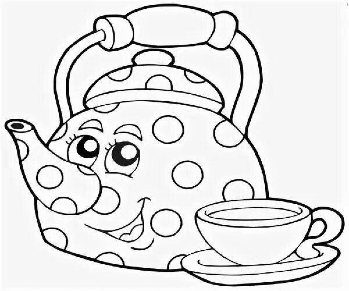 Coloring page funny teapot and cup