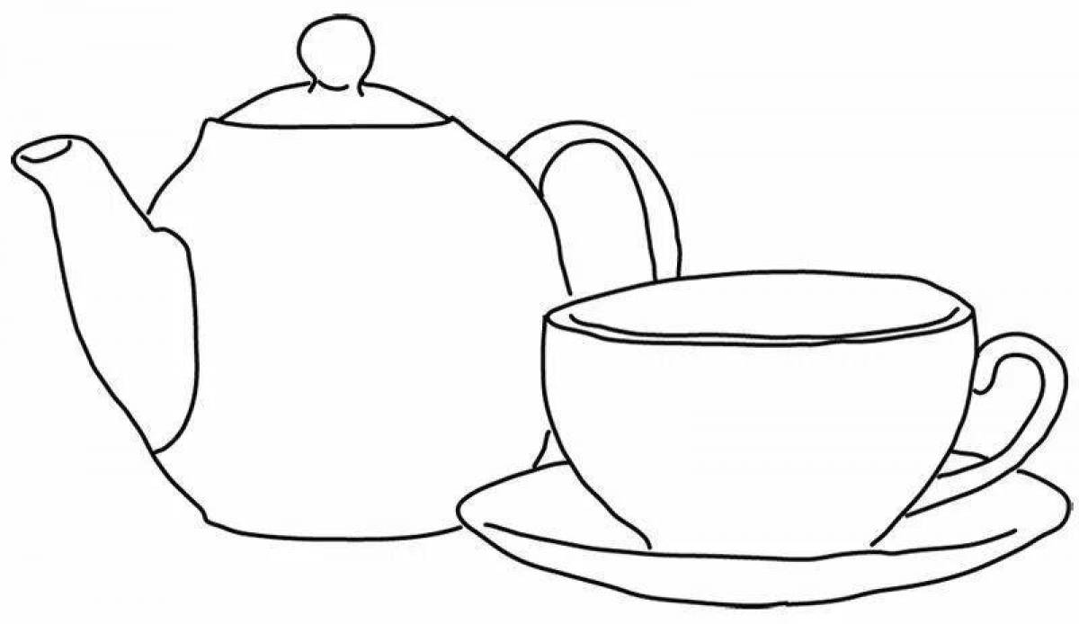 Coloring page dazzling teapot and cup