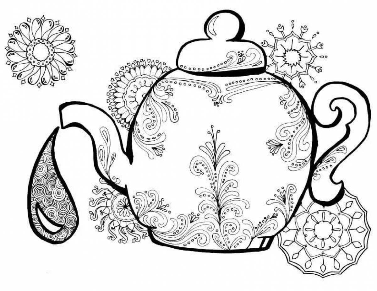 Раскраска праздничный чайник и чашка