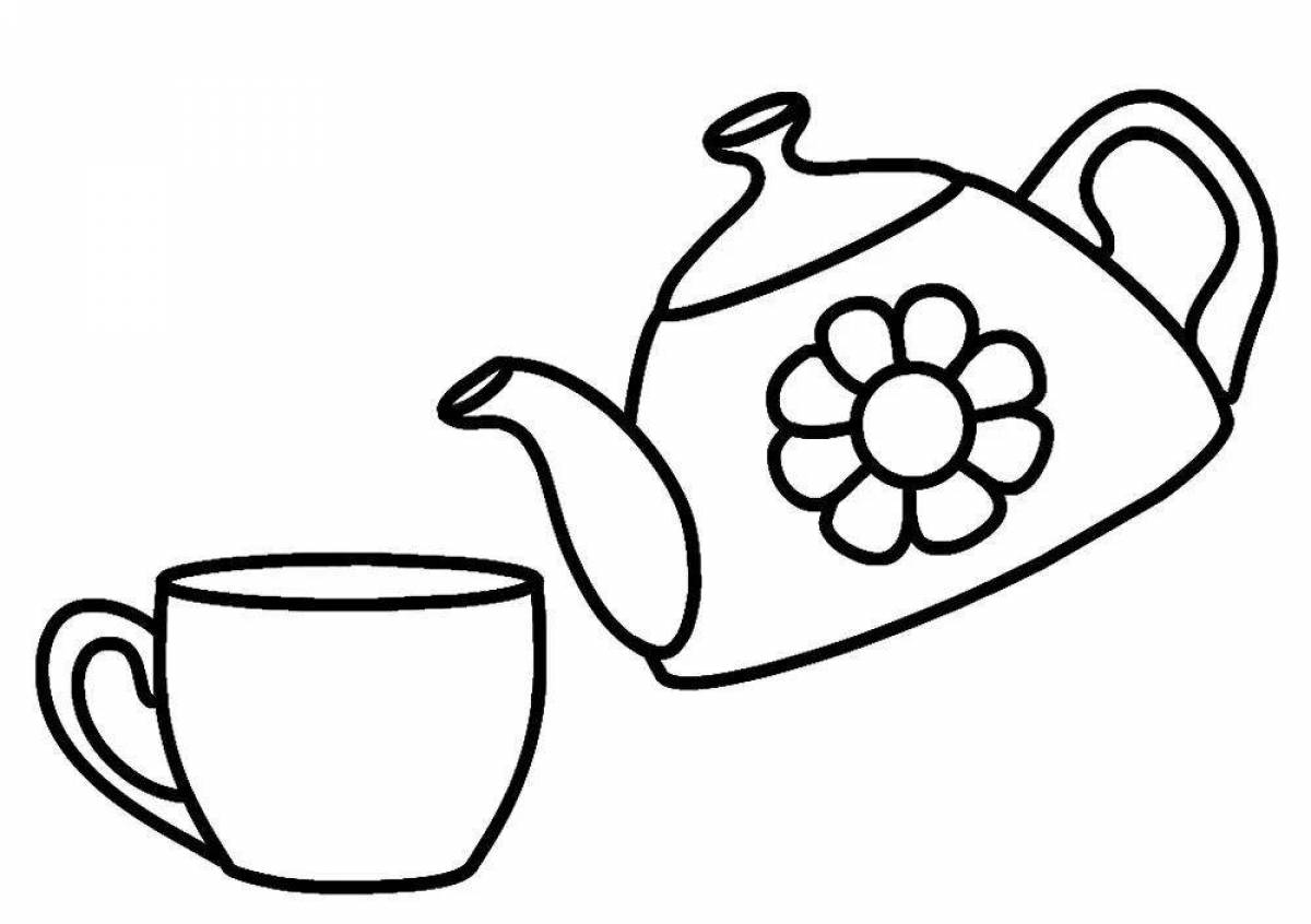 Coloring page big teapot and cup
