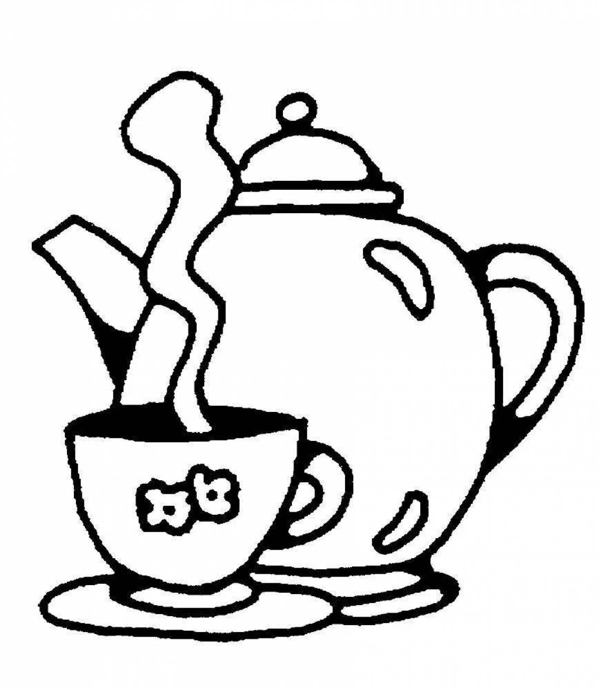 Coloring page hypnotic teapot and cup