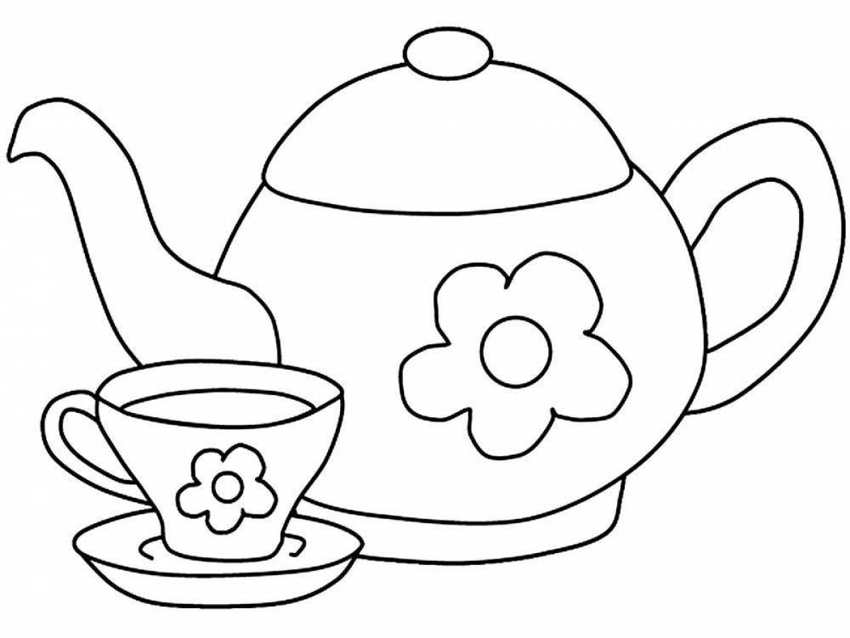 Fine teapot and cup coloring page