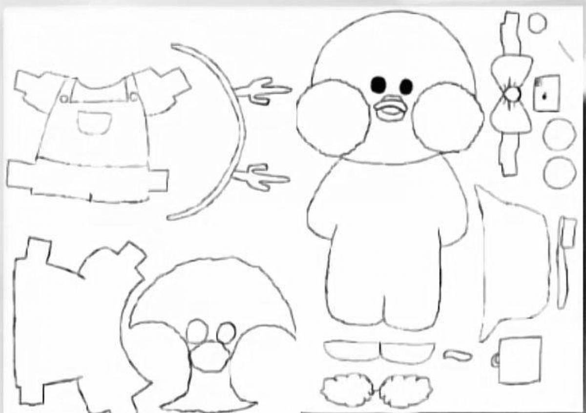 Lalafan duck coloring page with clothes
