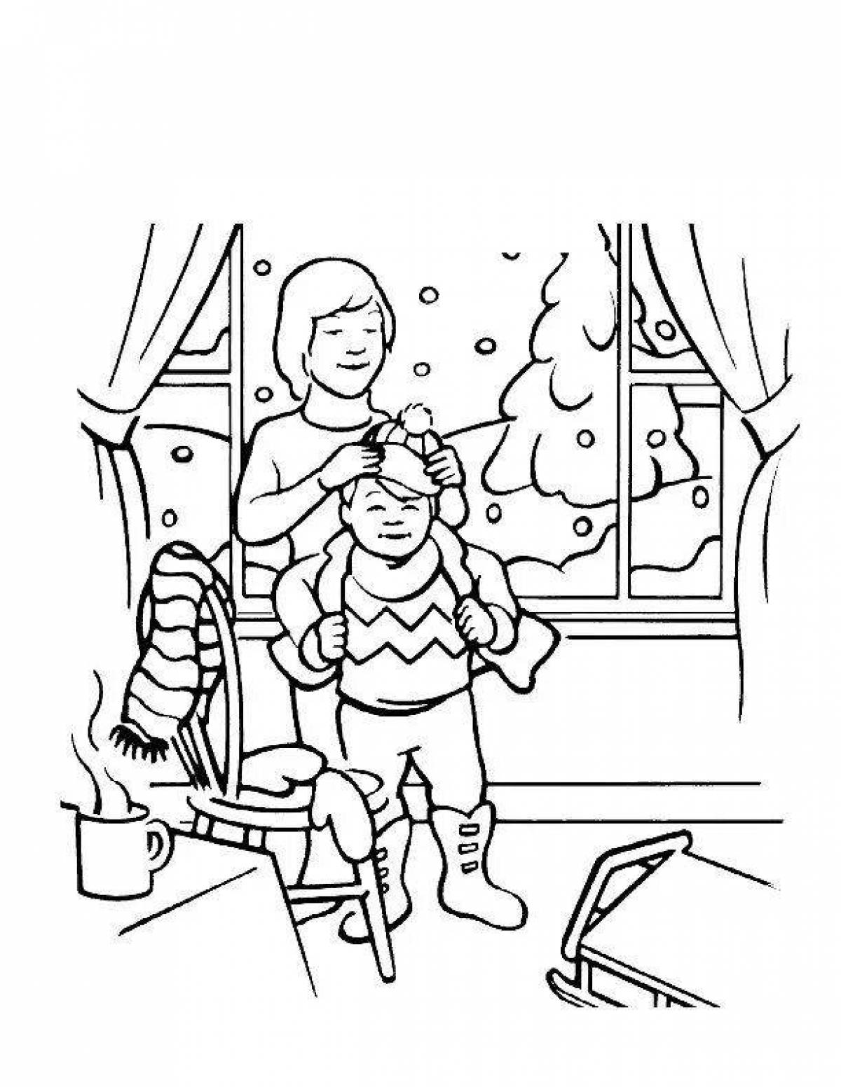 Winter safety fun coloring book