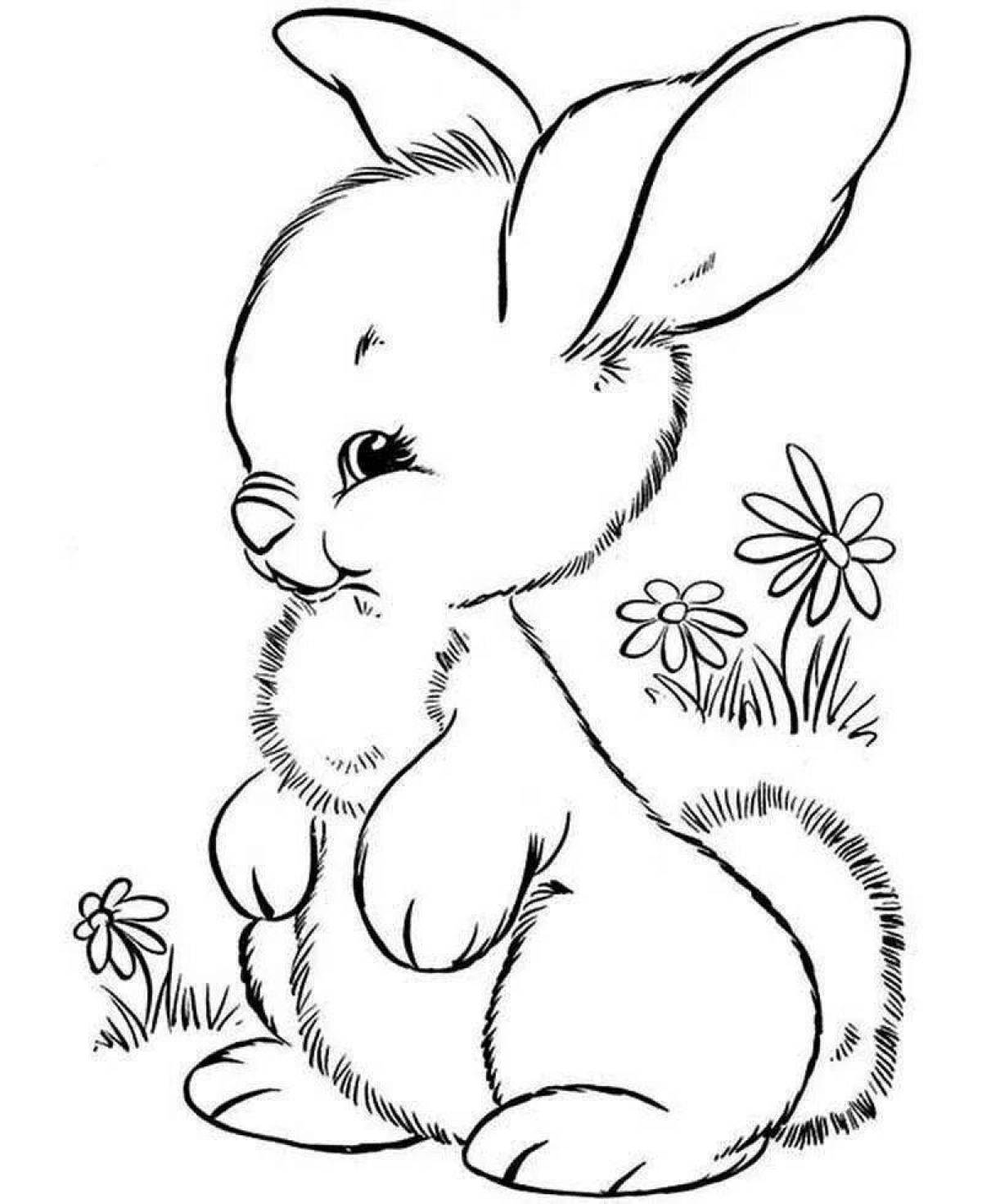Glitter Bunny Coloring Page for 6-7 year olds