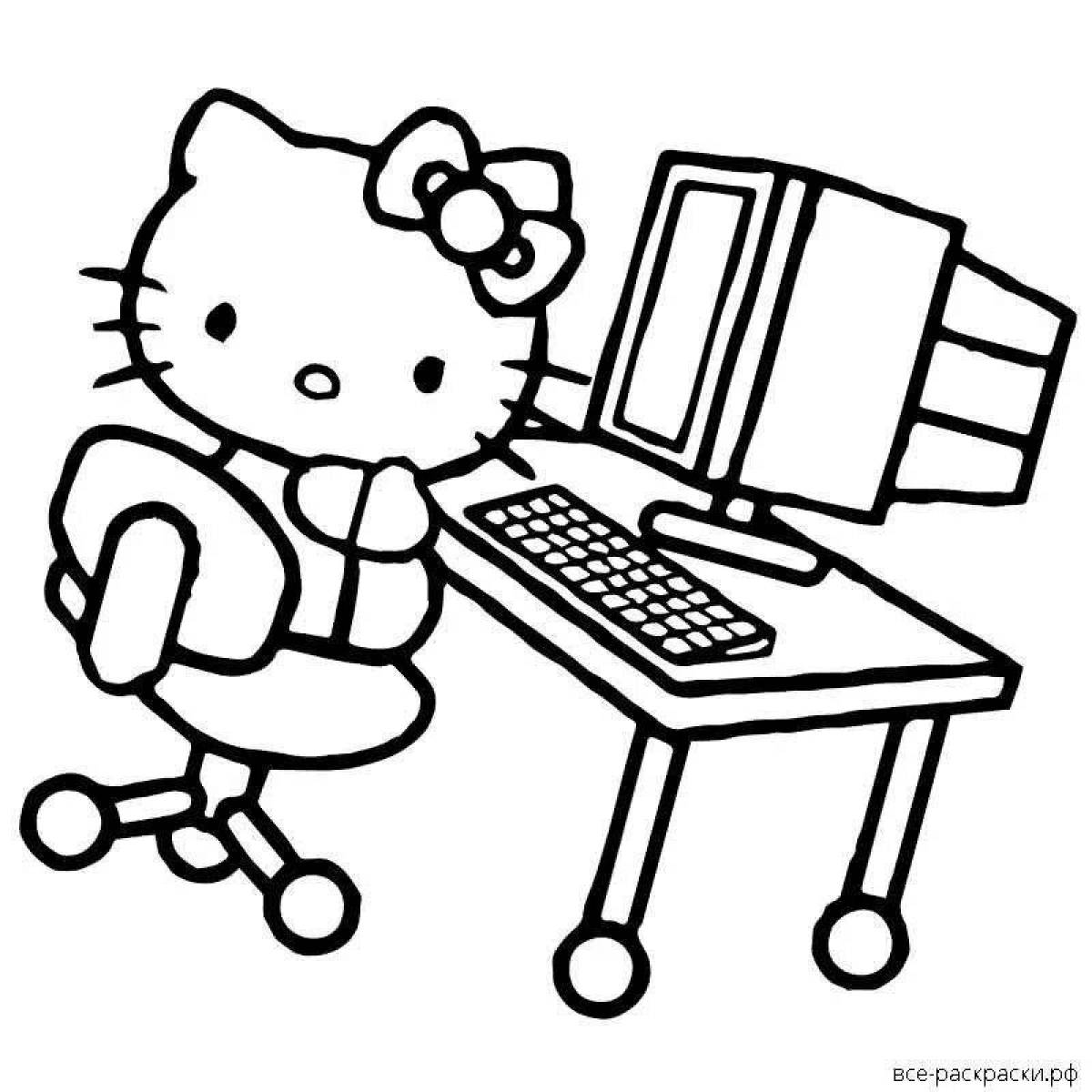 Animated computer mouse coloring page for girls