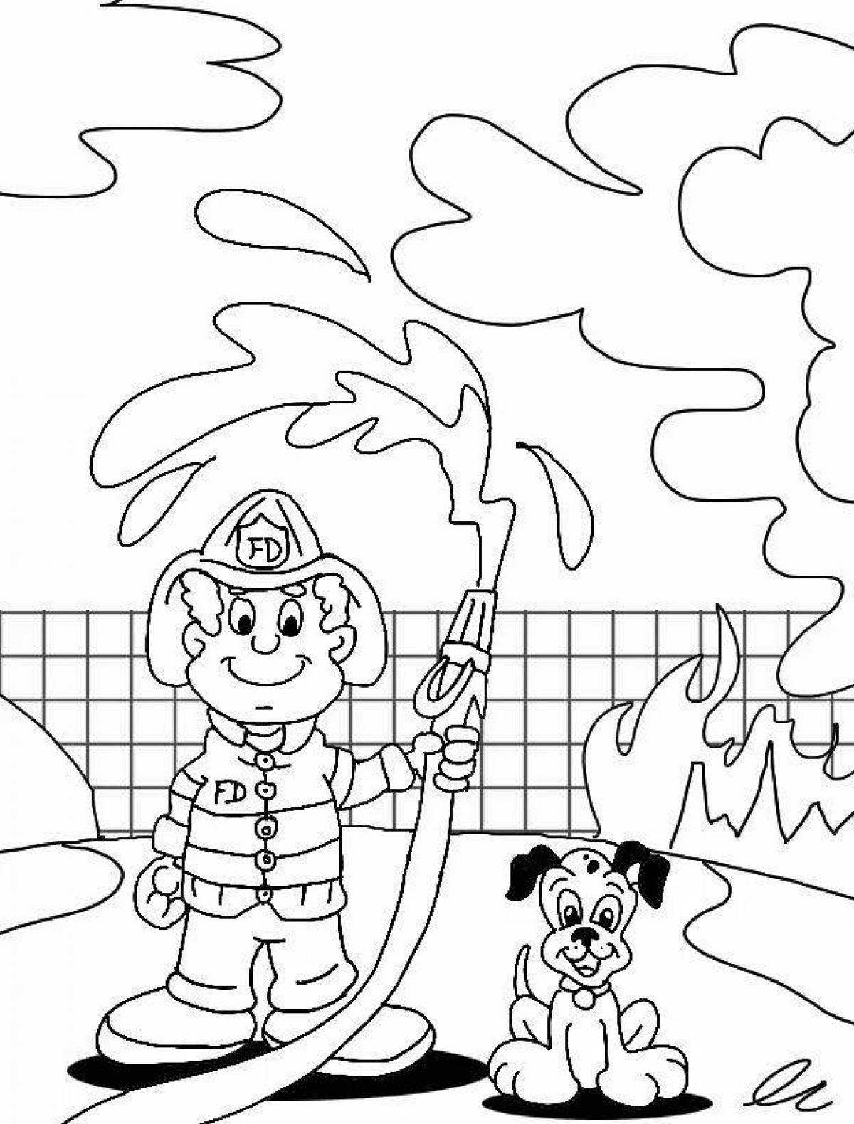 Красочная страница-раскраска «пожарная безопасность» для детей 4-5 лет