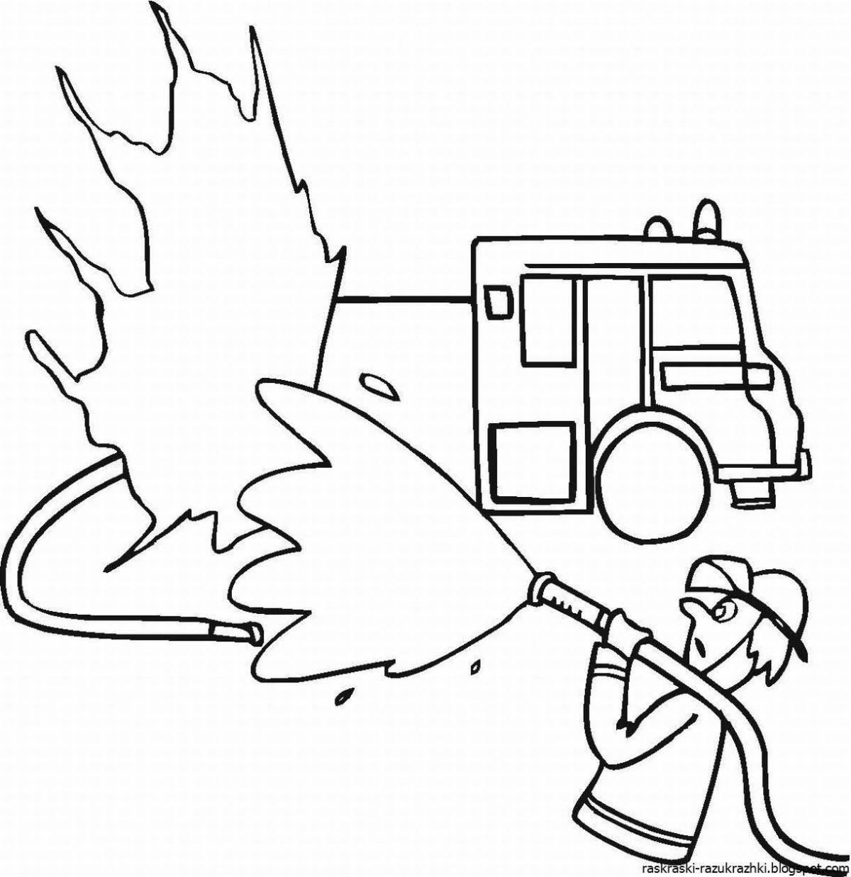 Красочная страница раскраски пожарной безопасности для детей 4-5 лет
