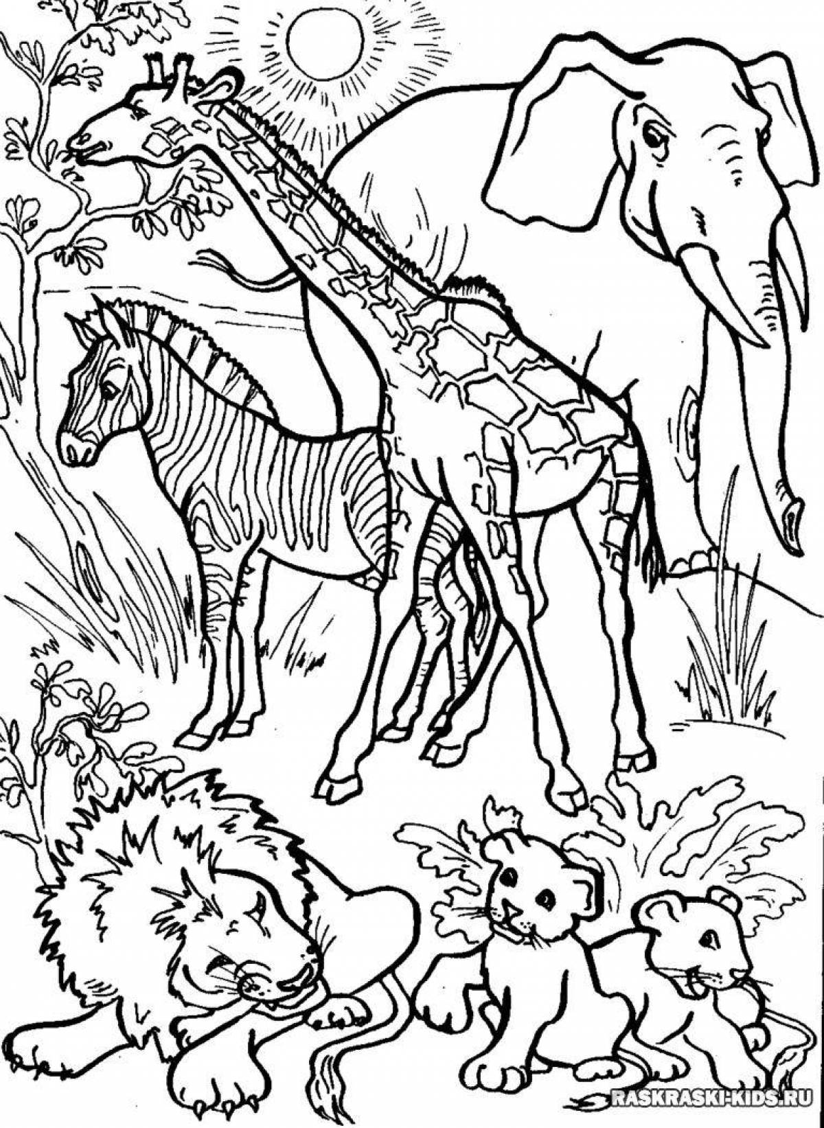 Выдающаяся страница раскраски диких животных для детей 5-6 лет