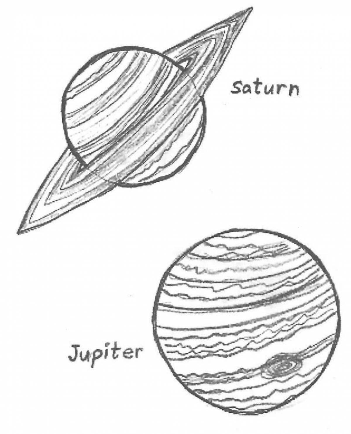 Colorfully rendered jupiter coloring page