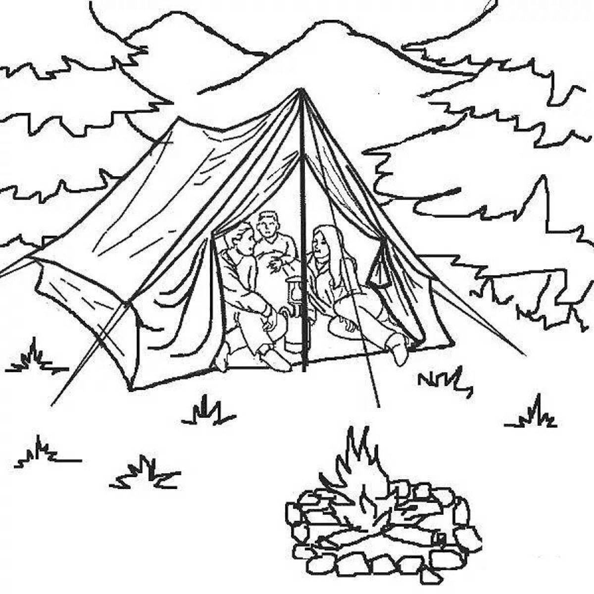 Игривая страница раскраски палатки