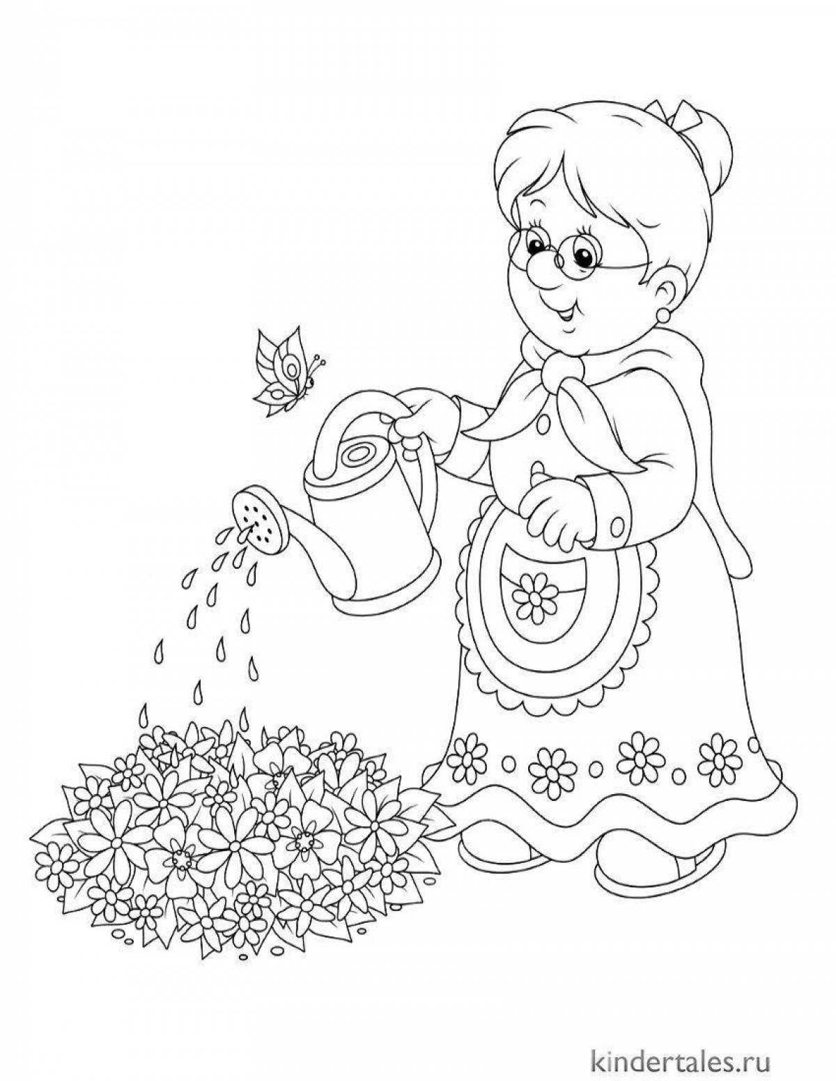 Coloring page cheerful grandmother