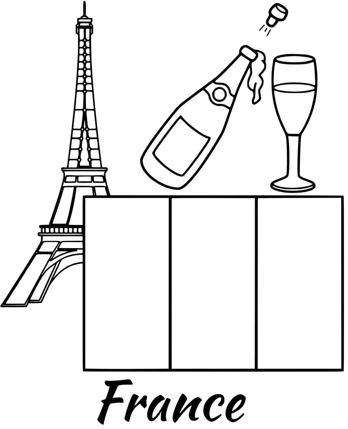 Colorfully rendered france flag coloring page