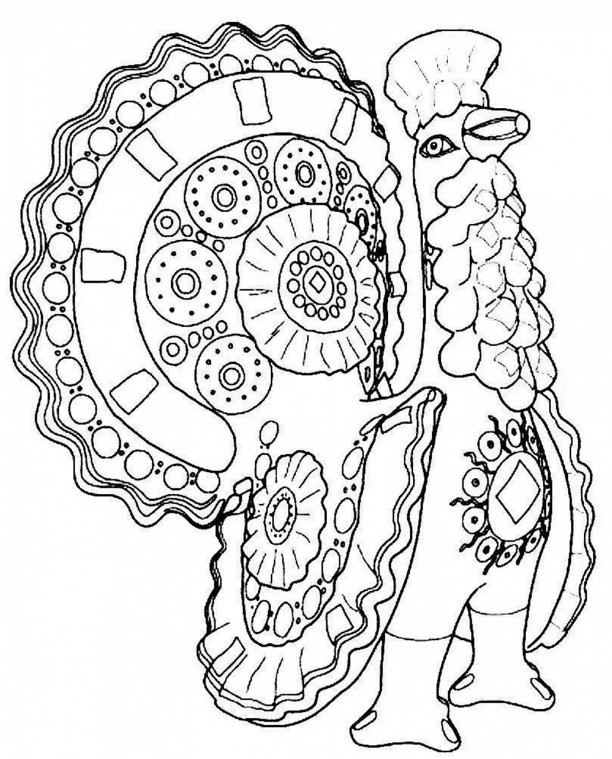 Coloring page spectacular Dymkovo turkey
