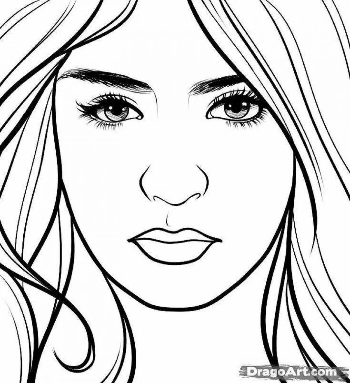Charming female face coloring book