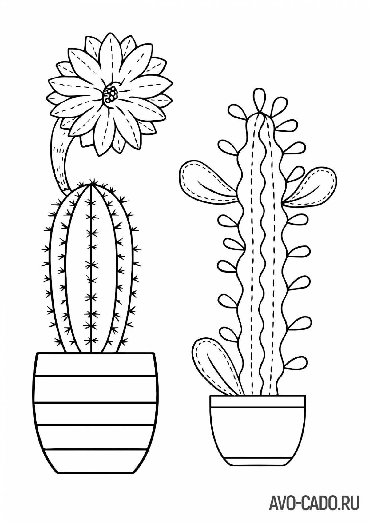 Colorful cactus coloring book for kids