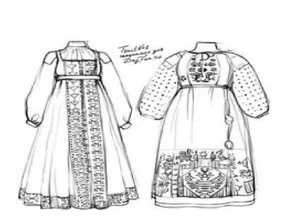 Coloring page cheerful Russian folk sundress