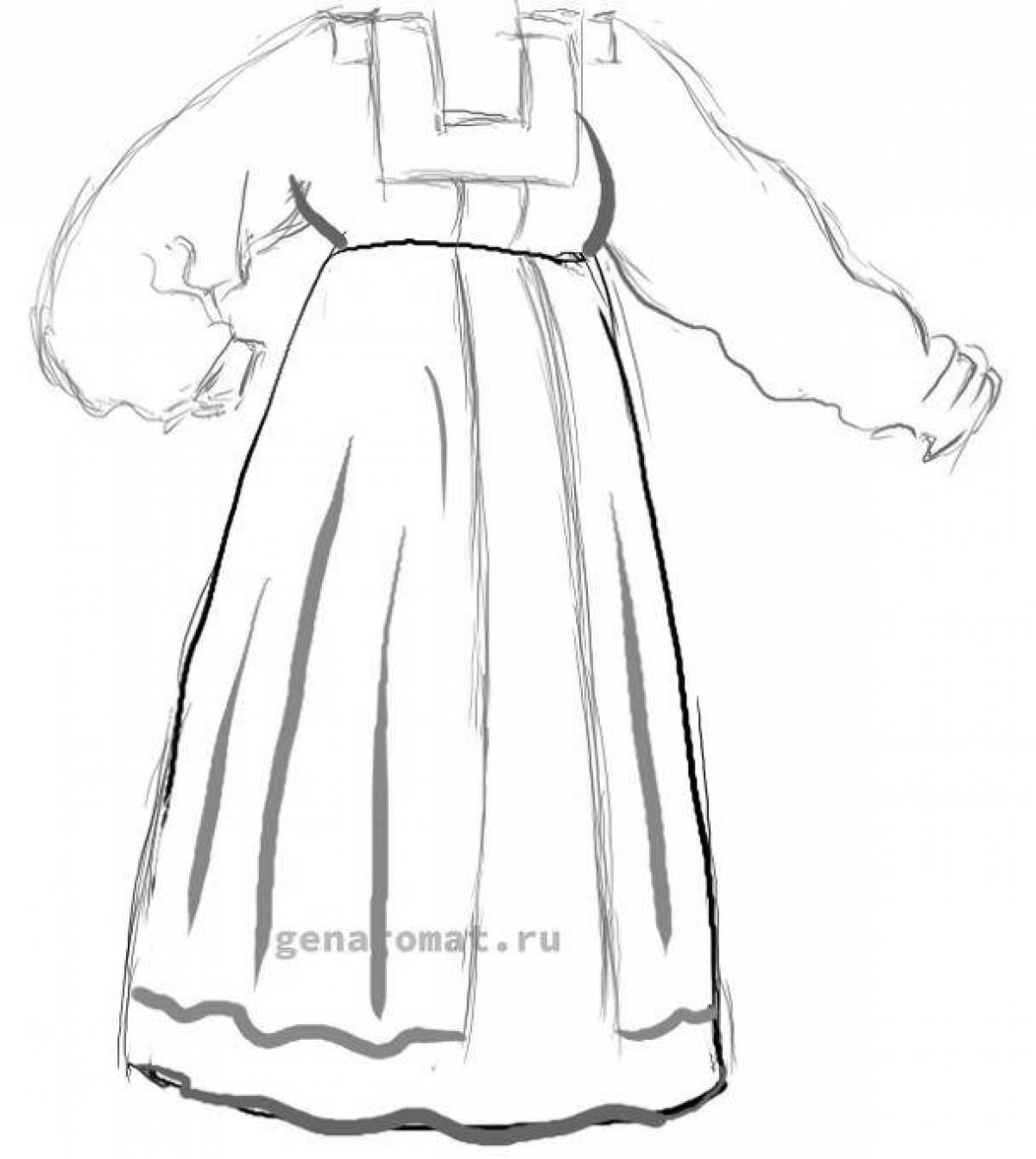 Coloring page exquisite Russian folk dress