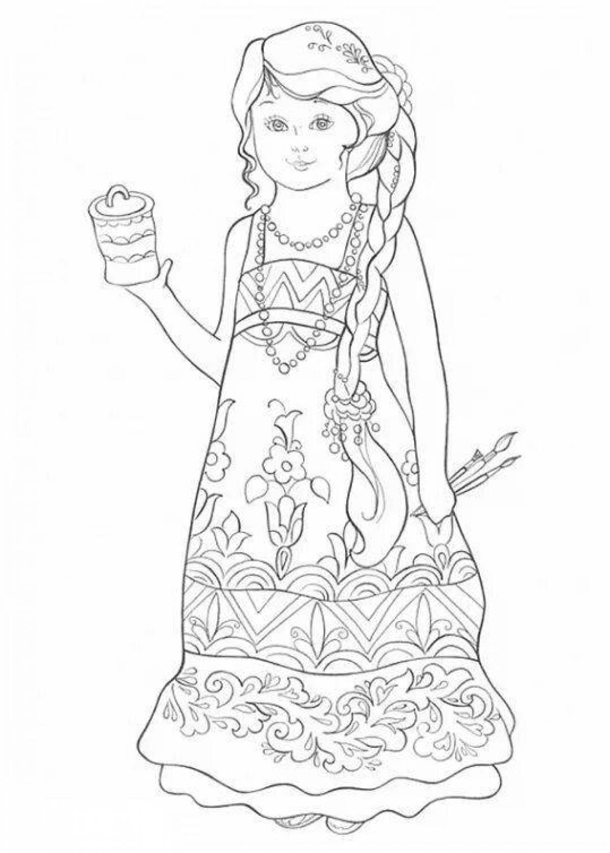 Coloring page wild Russian folk dress