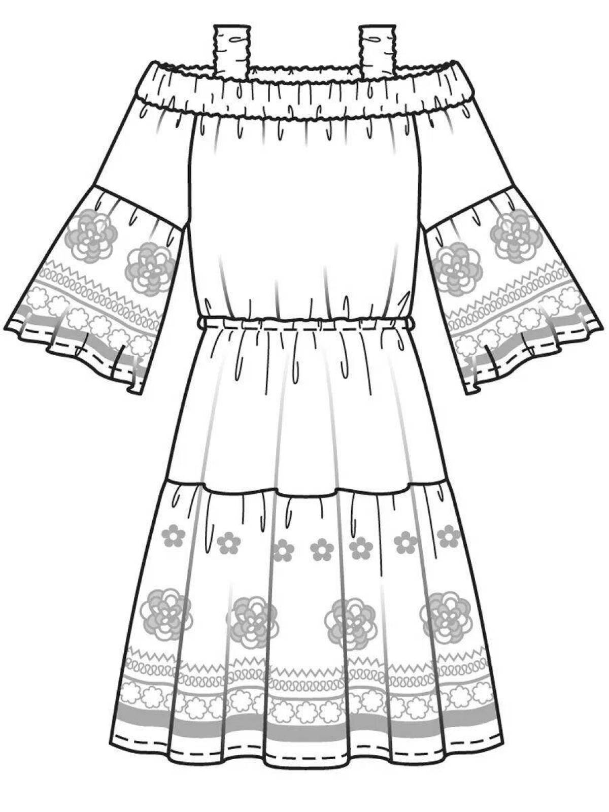 Coloring page inviting Russian folk dress