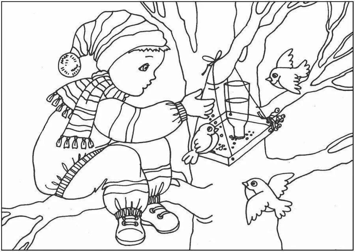 Funny winter birds coloring pages for kids