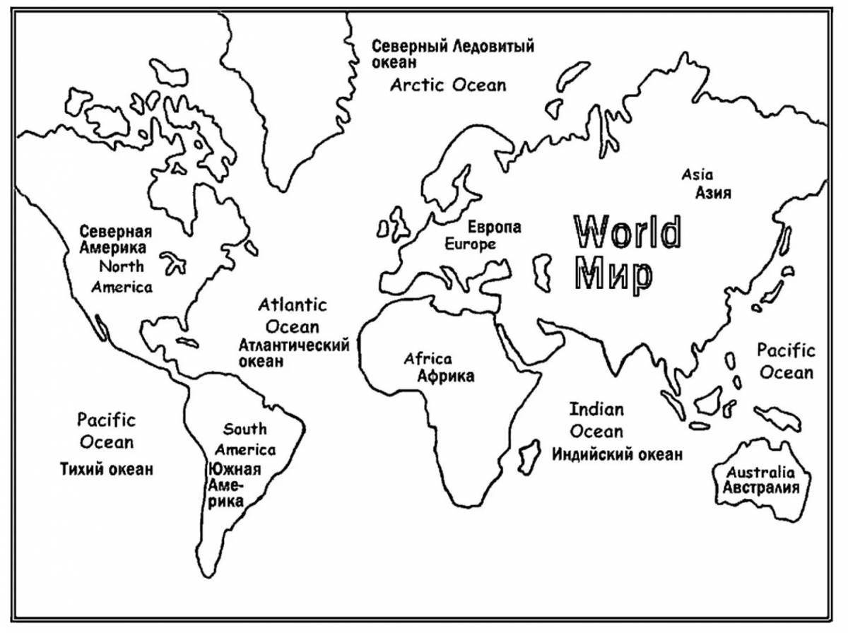 Увлекательная раскраска «карта мира» для детей