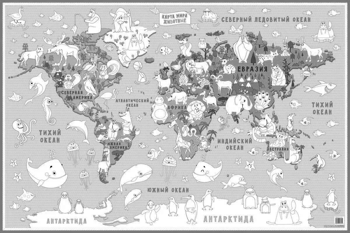 Colored world map coloring pages for kids