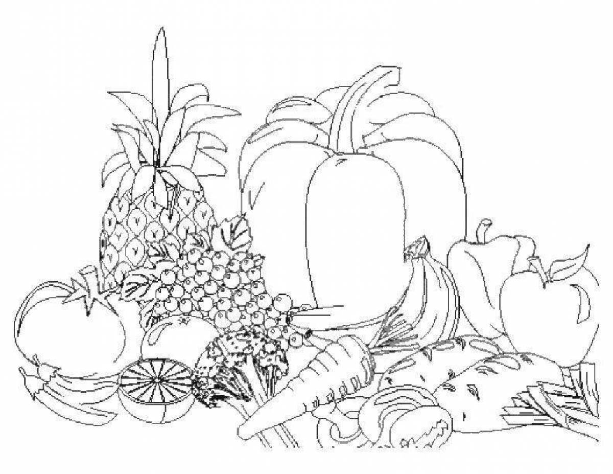 Осенние овощи и фрукты раскраска
