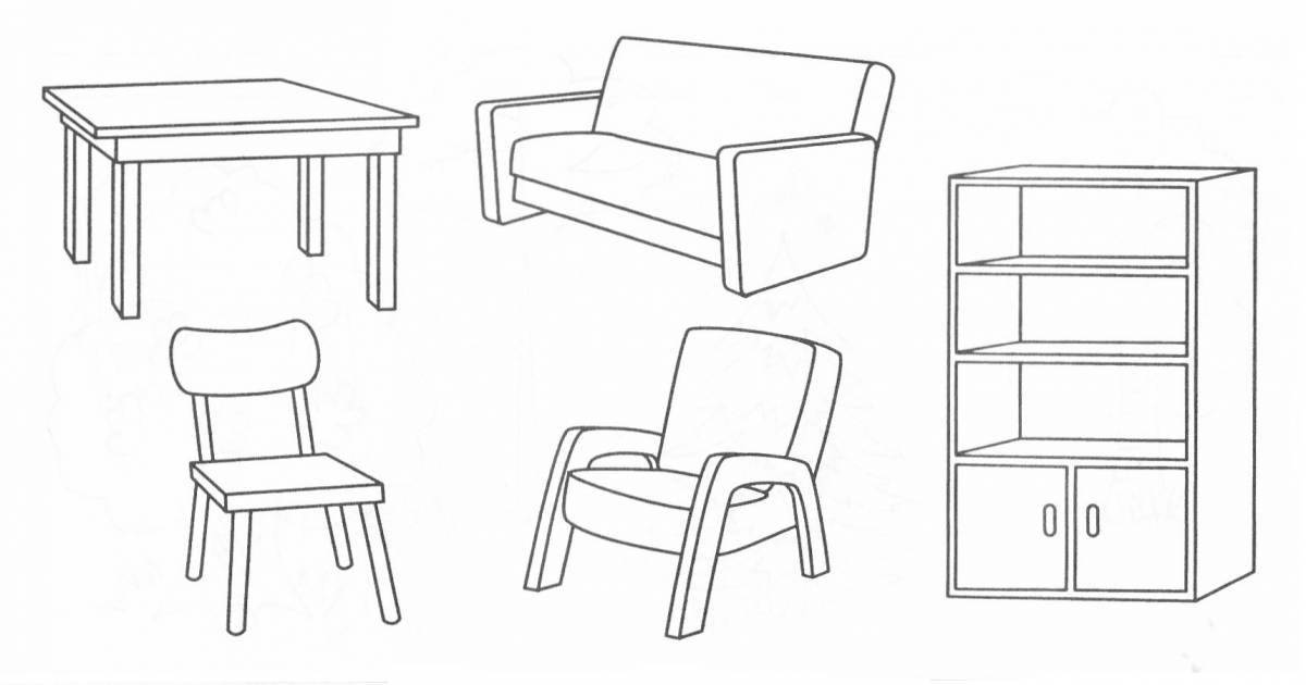 Sparkling furniture coloring book for 2-3 year olds
