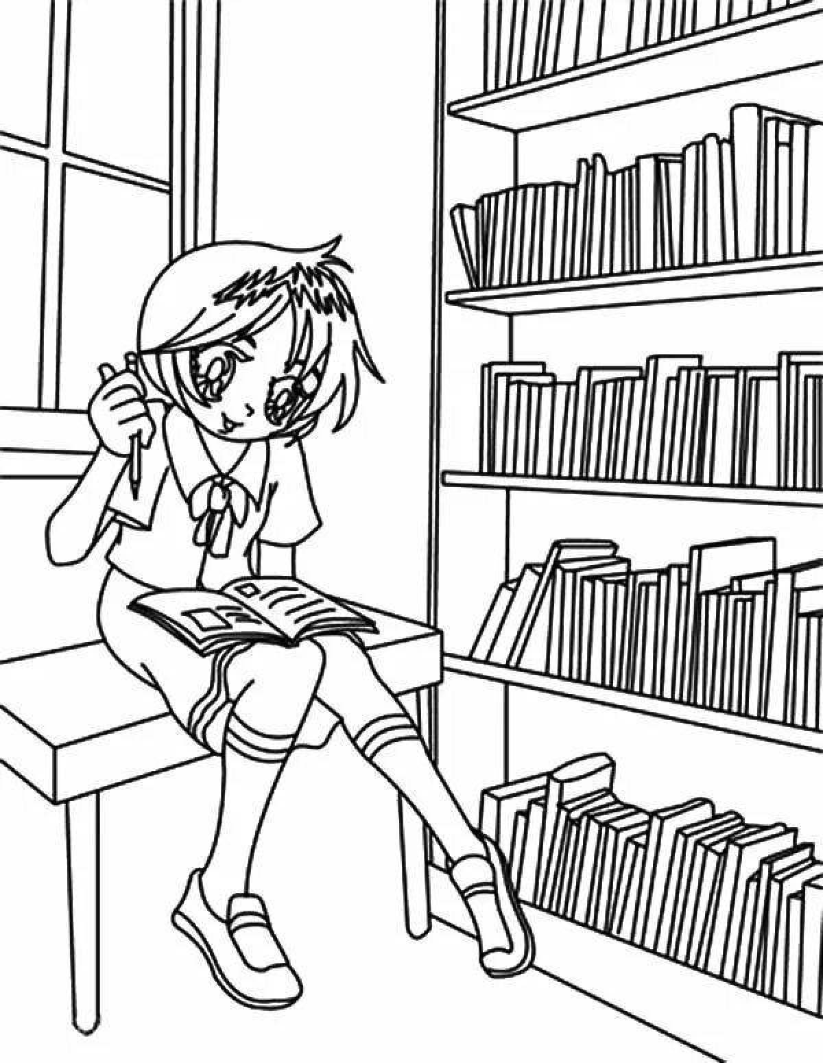 Beautiful library coloring page