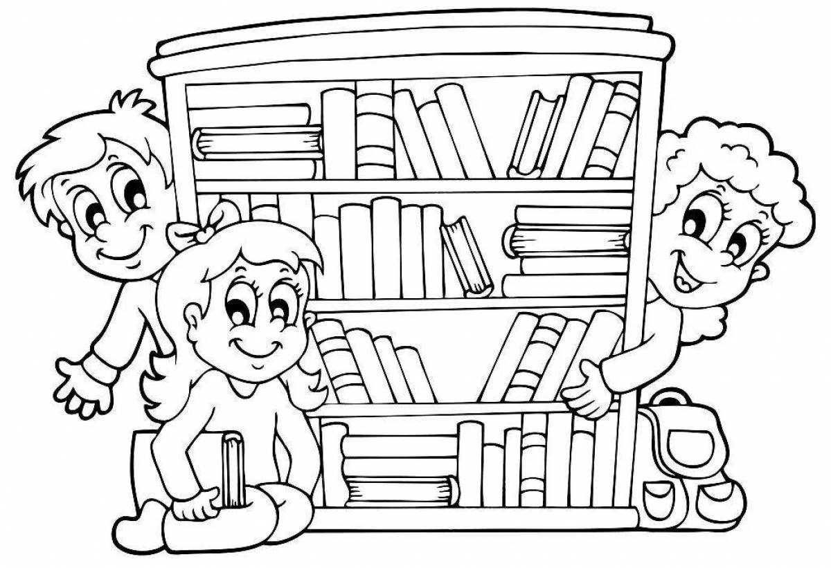Library coloring page with splashes of color