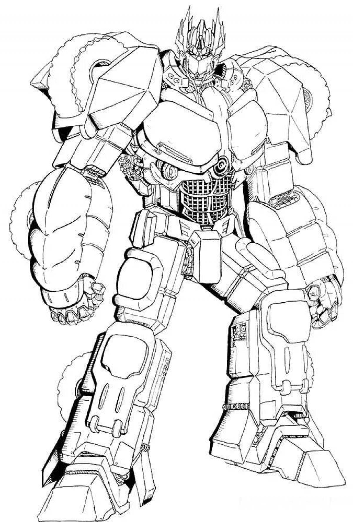 Colorfully illustrated coloring page of optimus prime