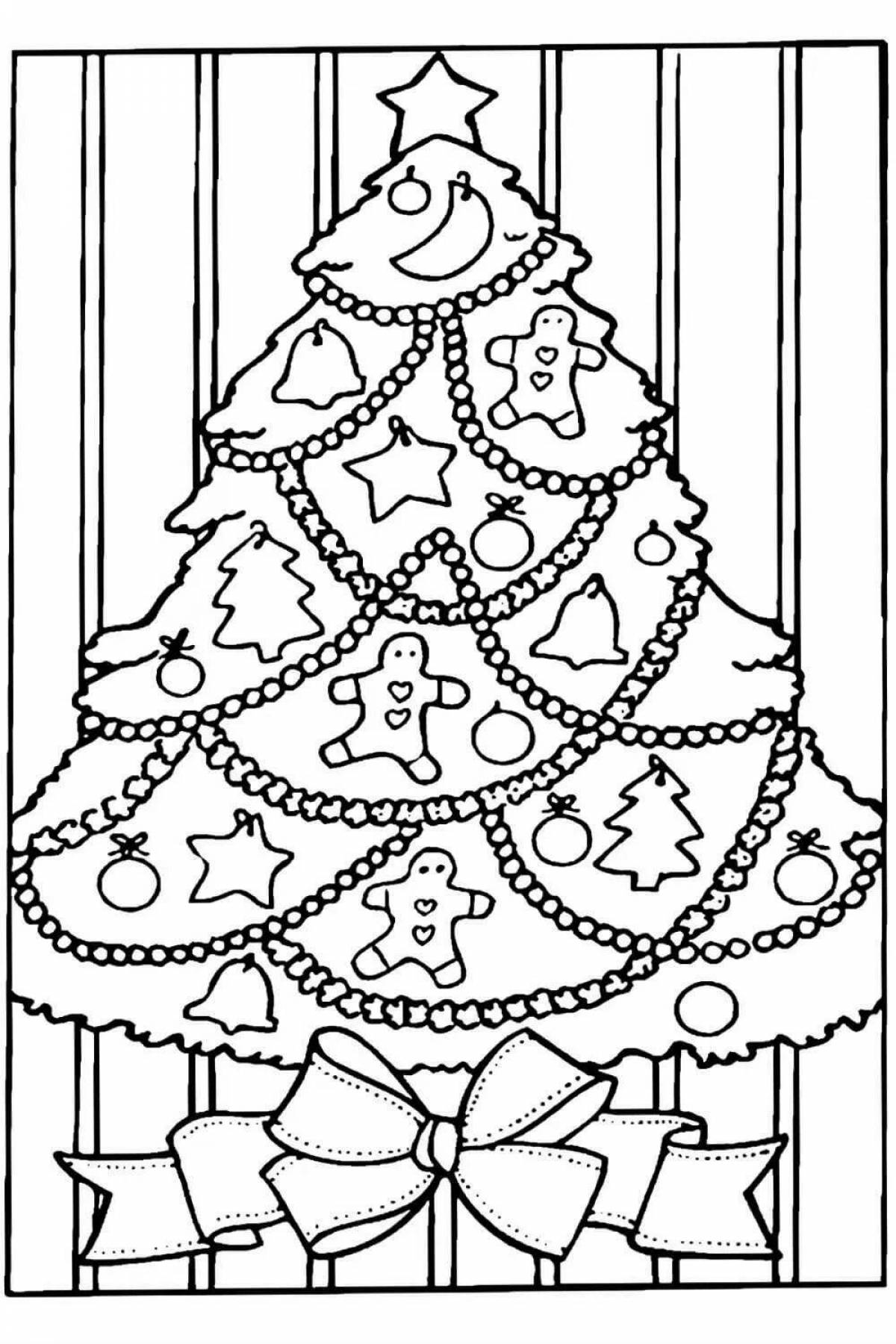Coloring book festive christmas tree
