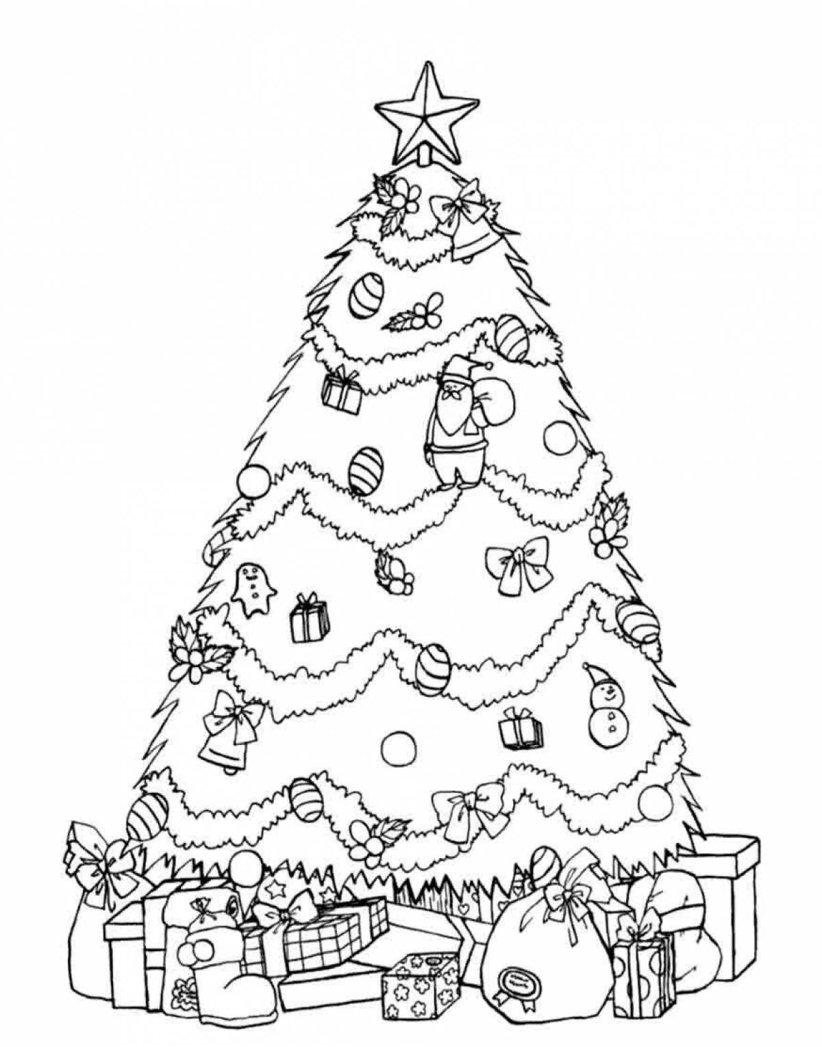 Colourful Christmas tree coloring page