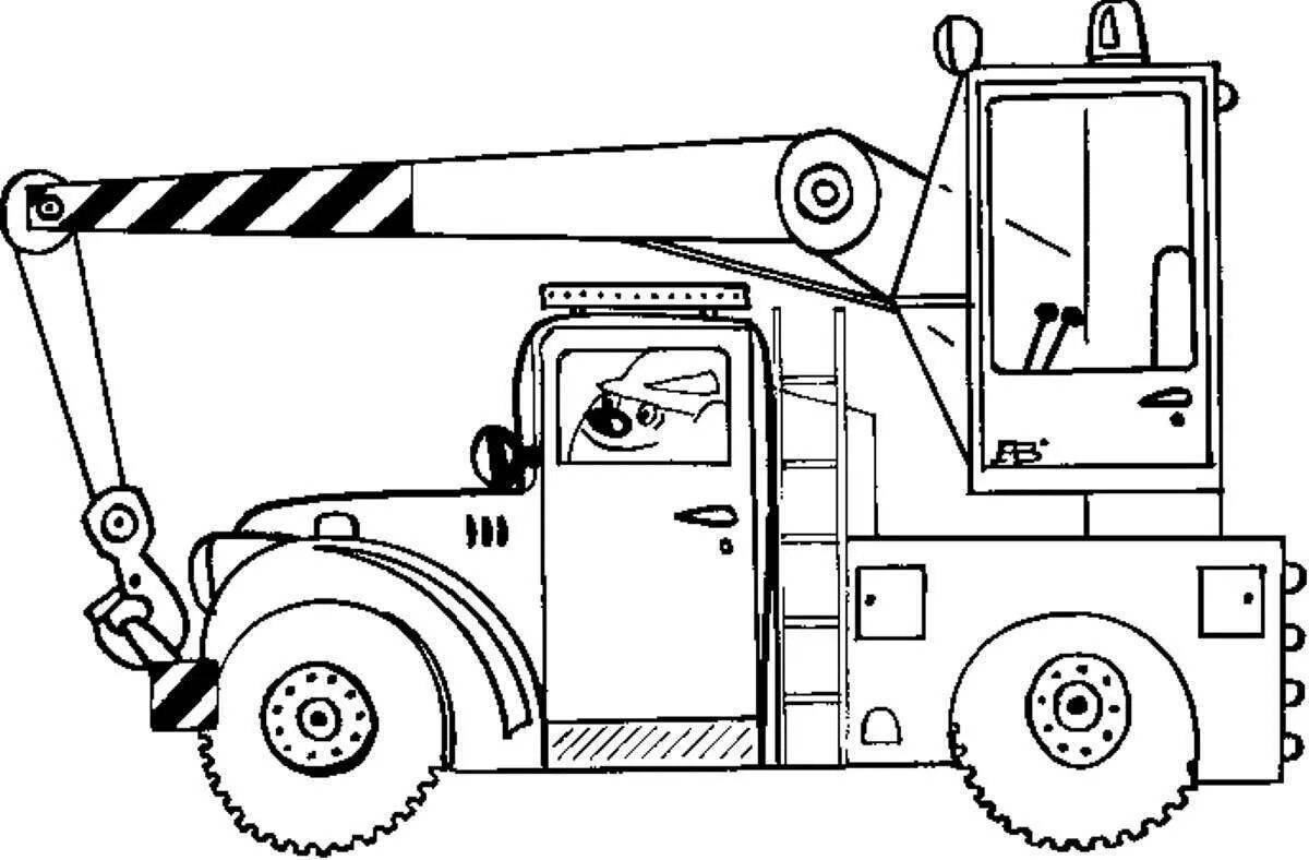 Intriguing crane car coloring page