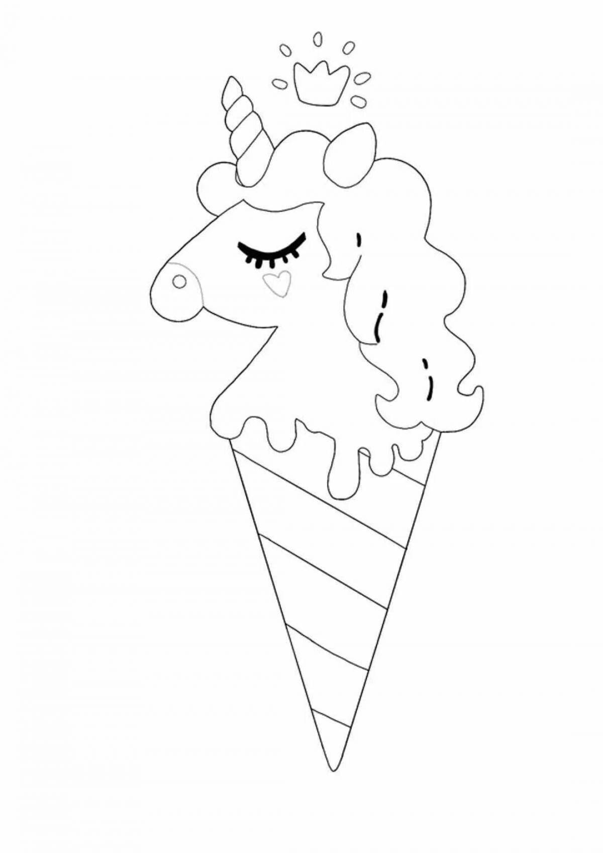 Радостная раскраска мороженое единорога