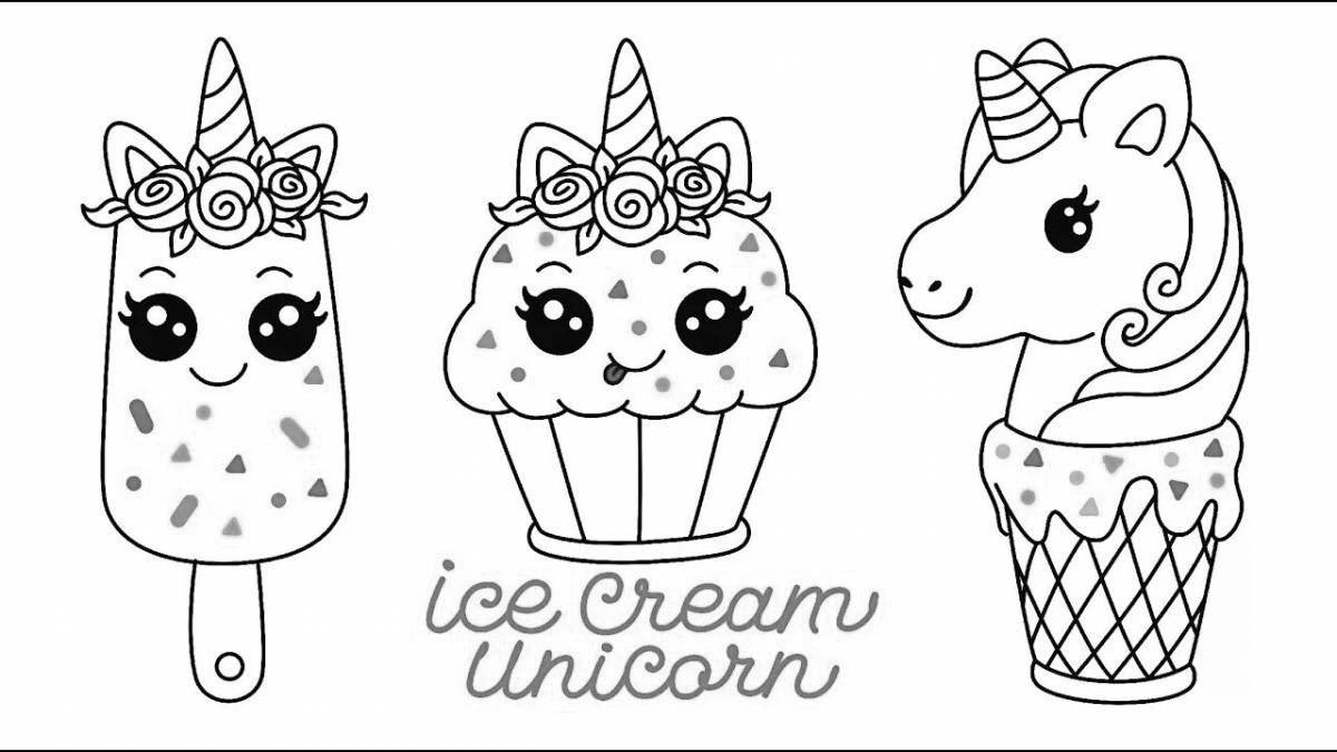 Cute unicorn ice cream coloring book