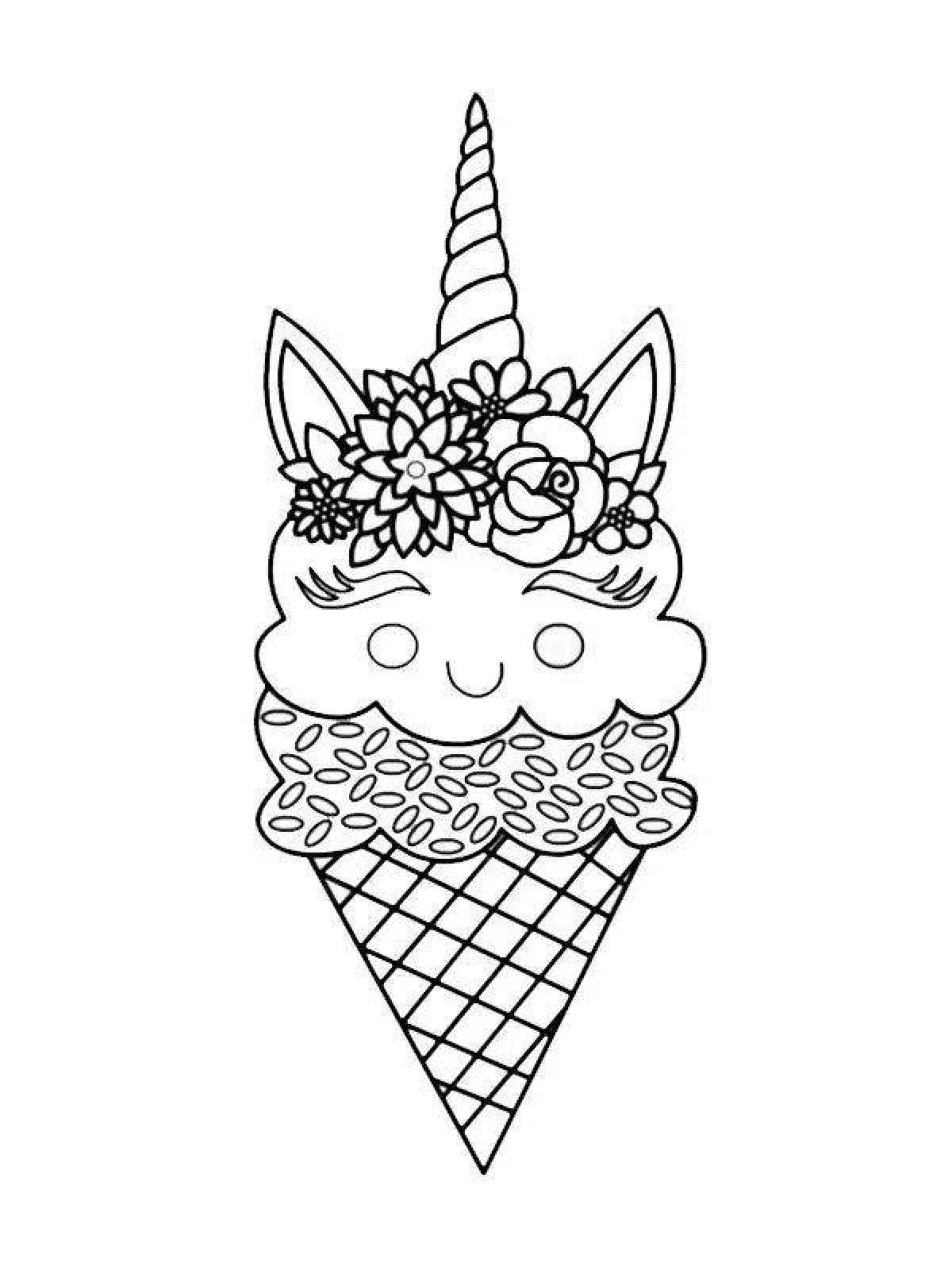 Playful unicorn ice cream coloring page