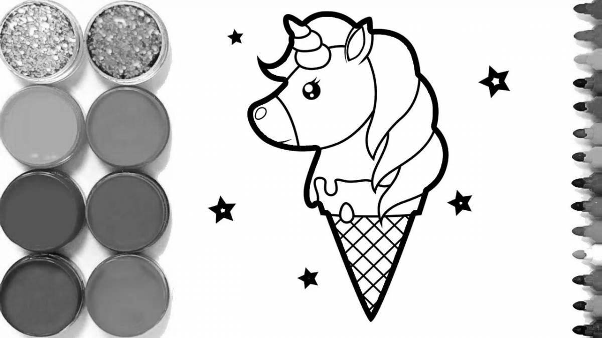 Delicate coloring unicorn ice cream