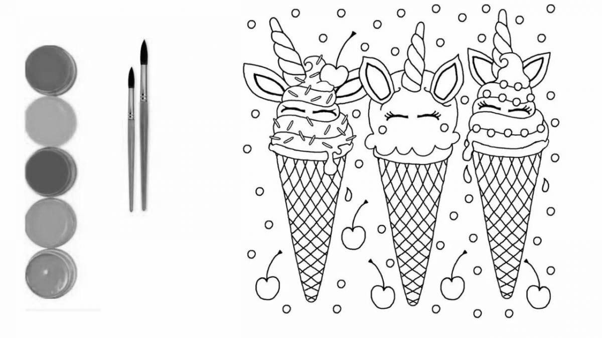 Unicorn ice cream fun coloring book