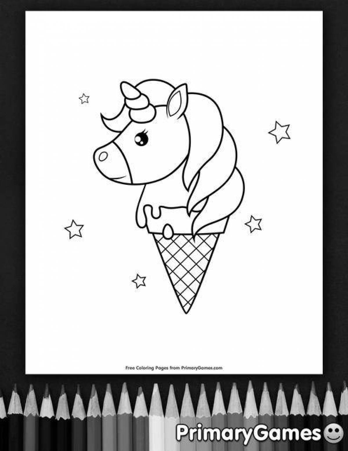 Unicorn ice cream friendly coloring page